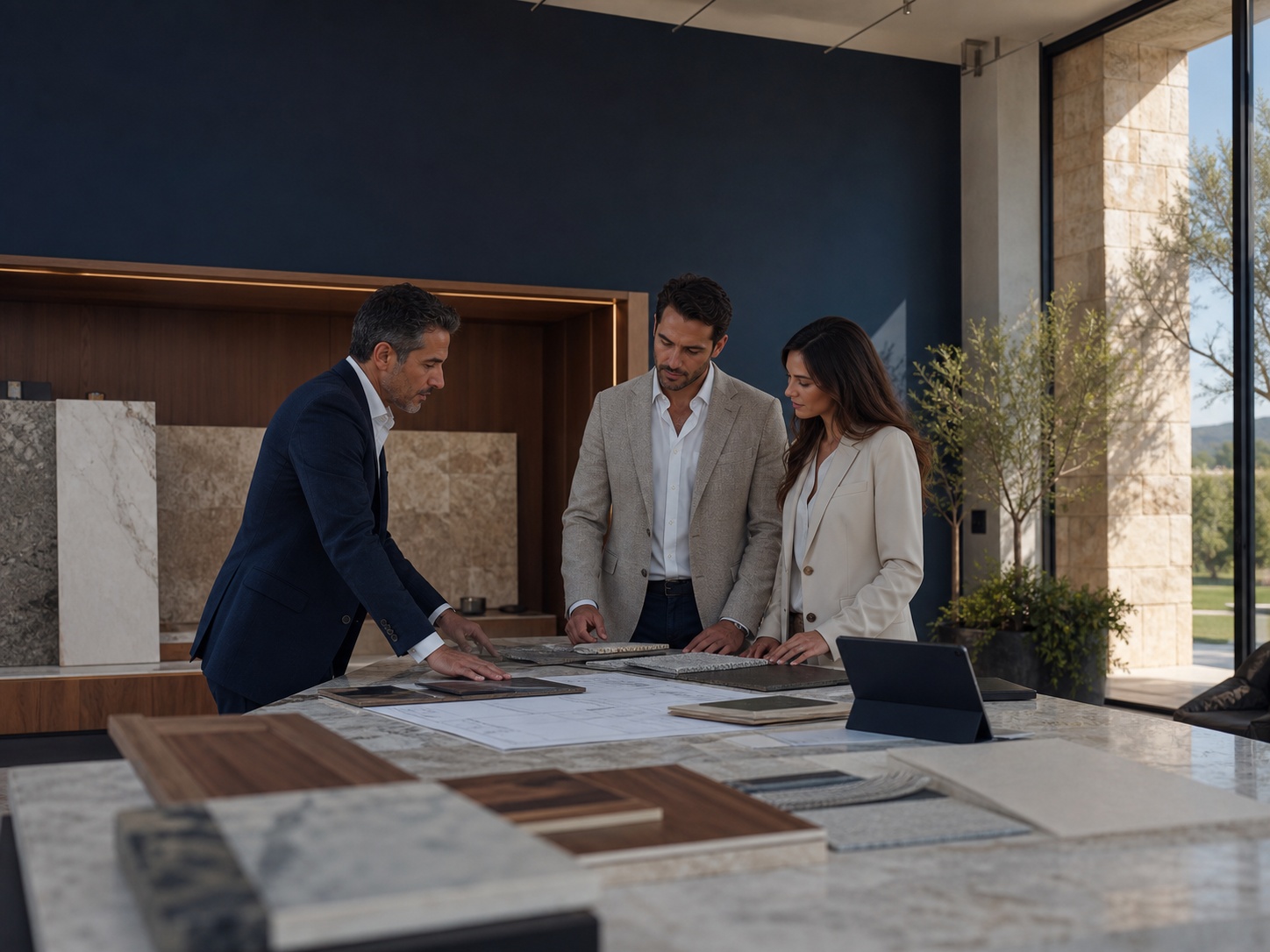 Consultation meeting with material samples and plans