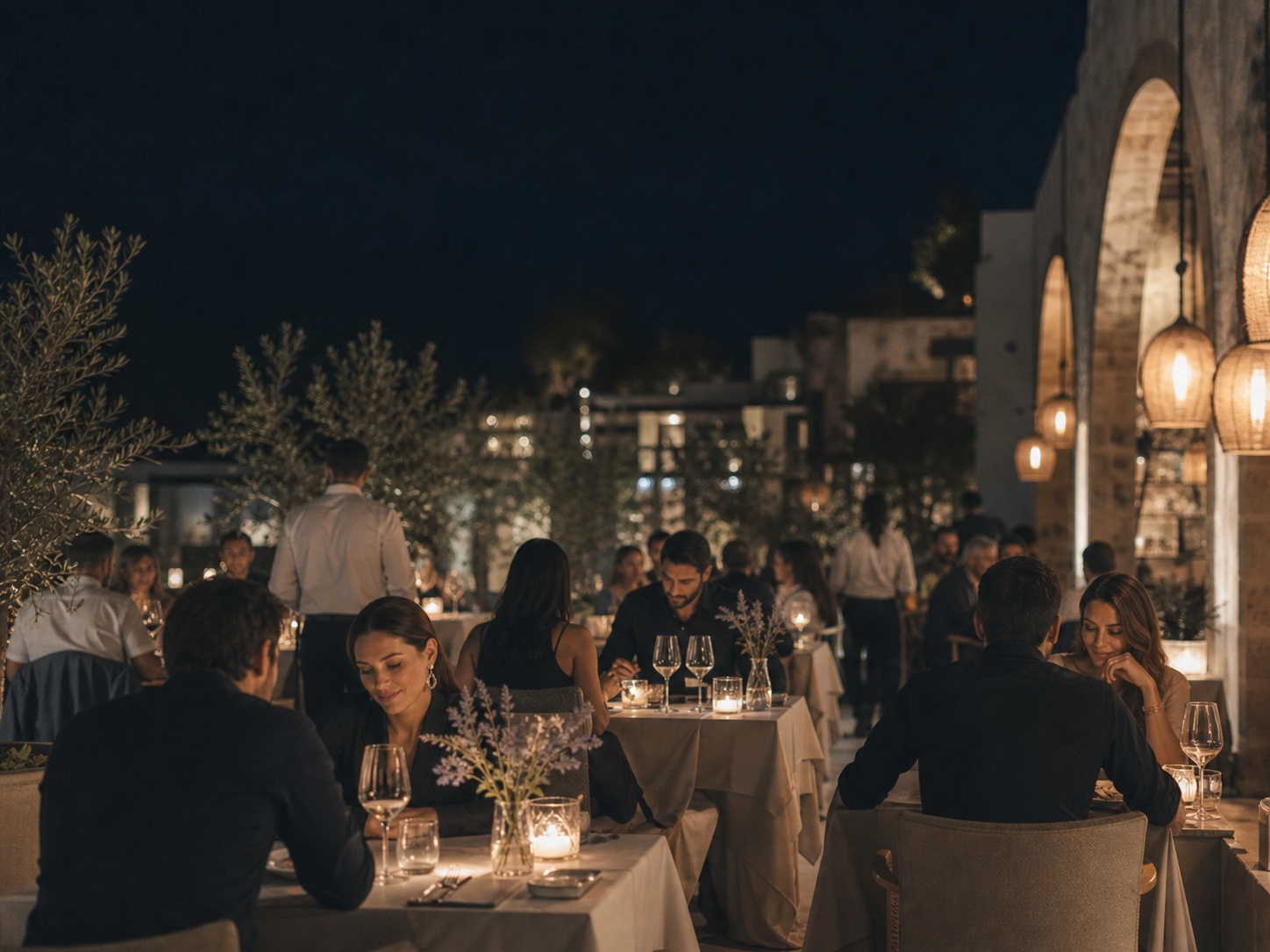 Restaurant client evening terrace dining
